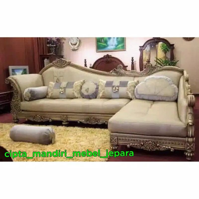 KURSI SOFA TAMU SUDUT JATI ASLI, GOLD UKIR MODERN ELEGAN MEWAH BERKUALITAS