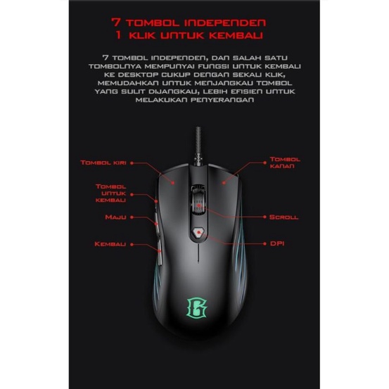 Mouse Pc Game GAMEN GM1500 6400DPI Optical Positioning Technology with 6 Lighting Effects