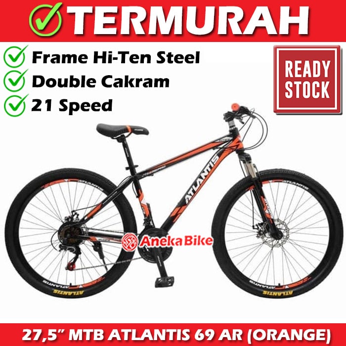 SEPEDA GUNUNG 27.5 inch ATLANTIS AT-730 AT-69 MTB SEPEDA GUNUNG MURAH PROMO-69 BLACK ORANGE