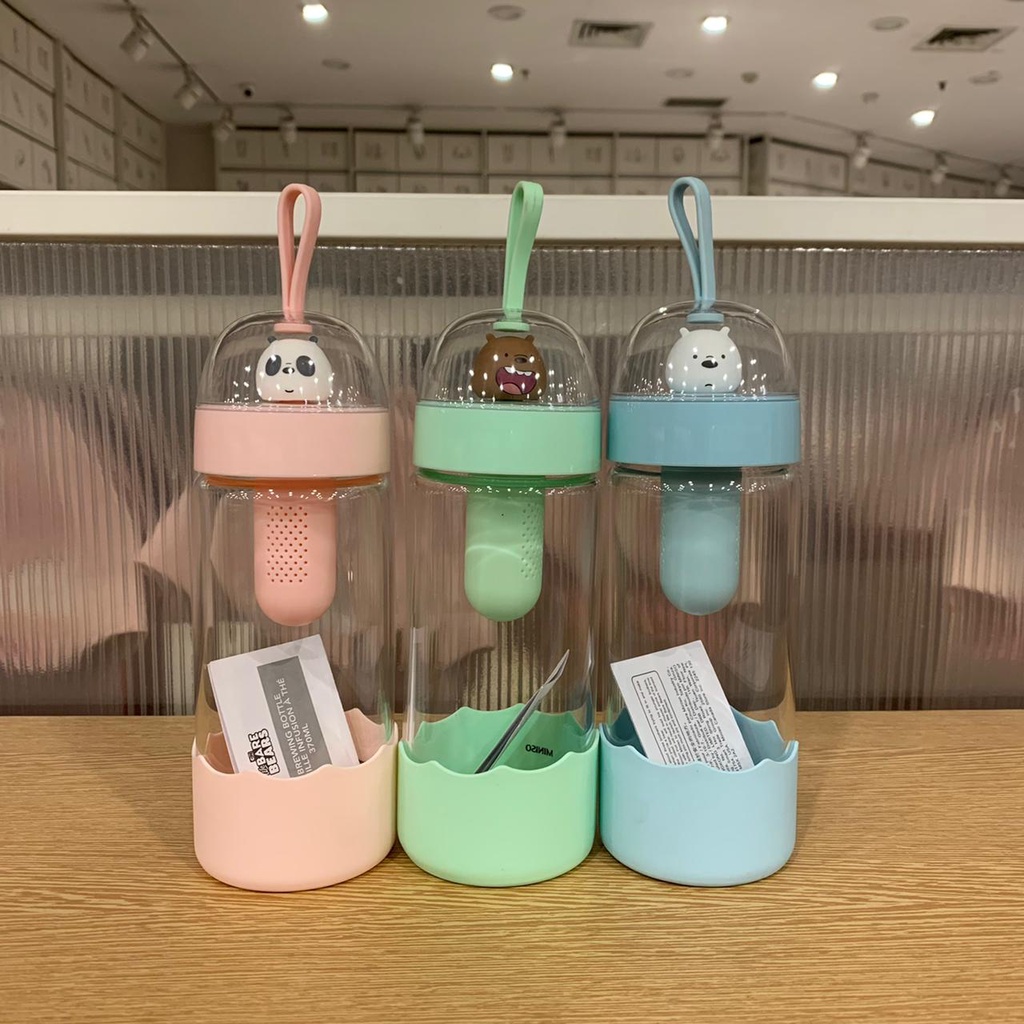 botol minum kaca we bare bears miniso / tea stainer bottle