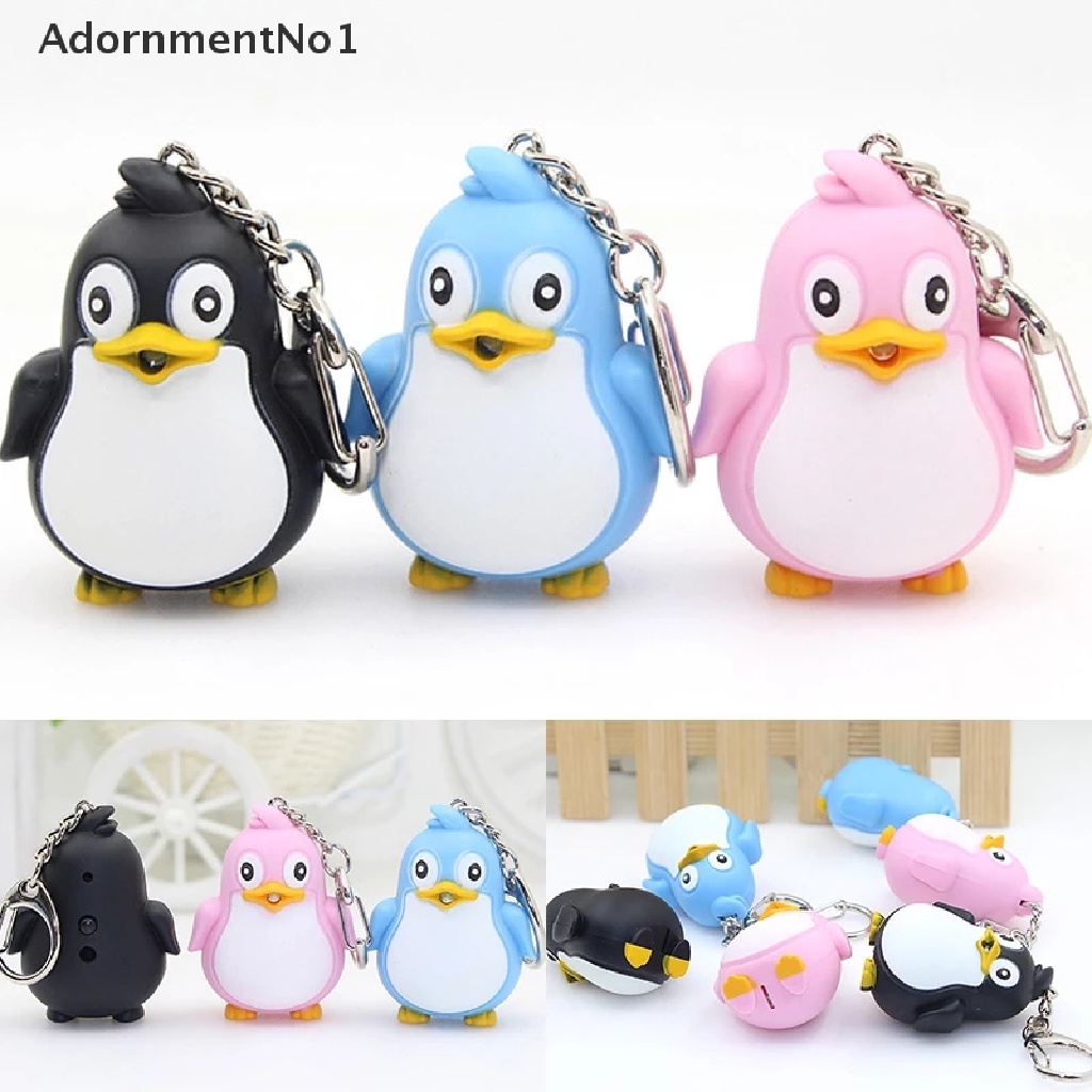 (AdornmentNo1) Gantungan Kunci Lampu Senter LED Bentuk Penguin Lucu Dengan Suara