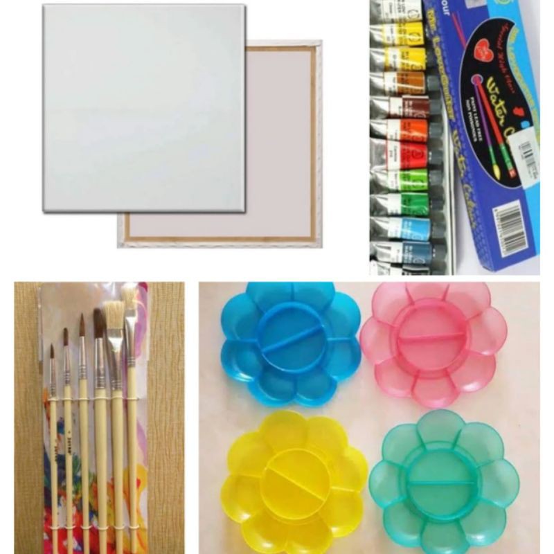 

paket kanvas lukis 30x30( canvas.palet.kuas.cat air)