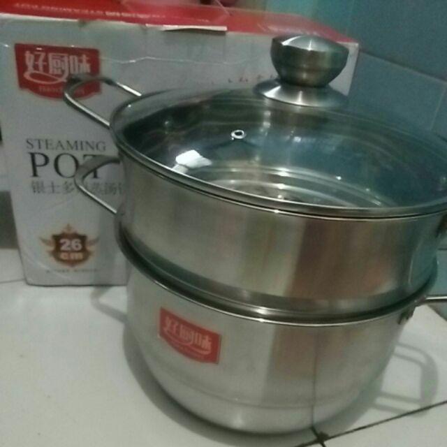 Panci Steamer Kukus 26cm 2 Susun Sup Soup Pot Stainless Steel Tebal