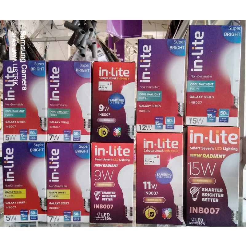 LED Bulb in-Lite 5,7,9,11,15 Watt INB007 Galaxy Series Putih (6500K) / Kuning (3000K)