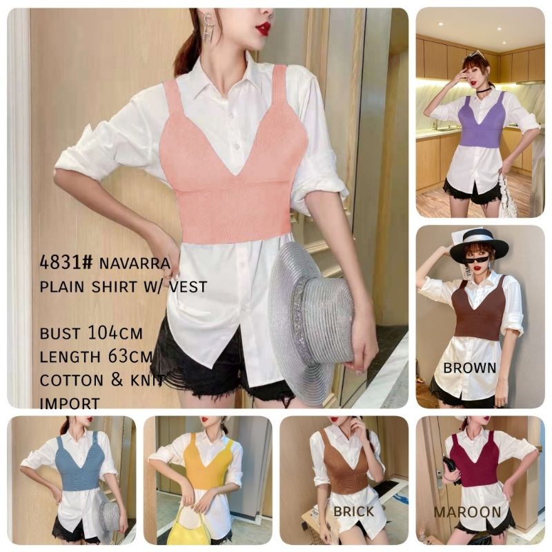 MDLV ~ 4831 NAVARRA PLAIN SHIRT W VEST 1SET KEMEJA &amp; VEST RAJUT PREMIUM FASHION IMPORT