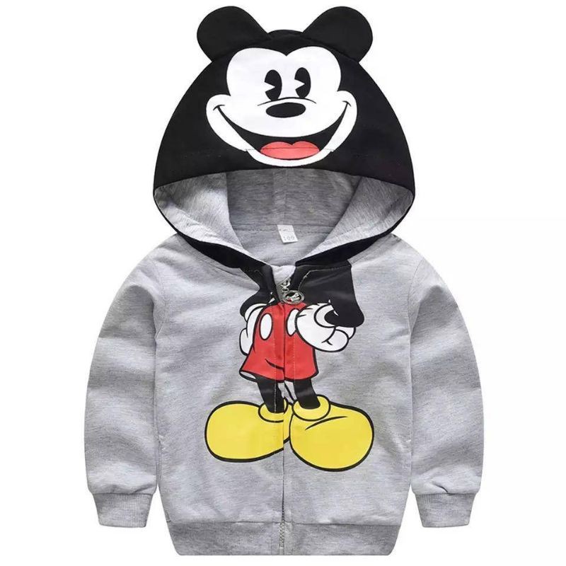 BPS COD Jaket Anak KID MICKEY mouse tikus abu hitam sablon kids 3-5 tahun-Babyterry Abu / Grey