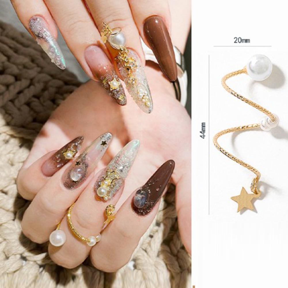 AUGUSTINA Augustina Nail Art Zircon Wanita Terbaru Mutiara 3D Alloy Butterfly Ring Liontin Rantai DIY Dekorasi Nail Art