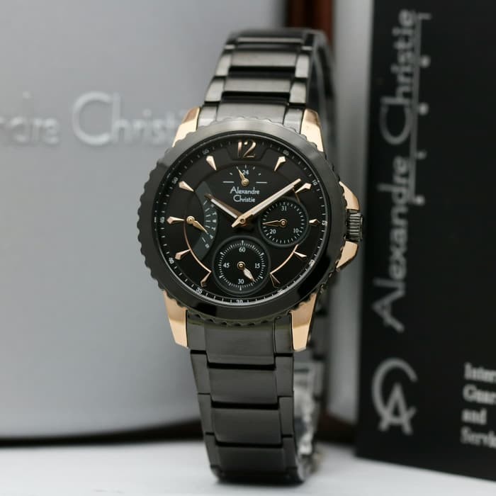 JAM TANGAN WANITA ALEXANDRE CHRISTIE AC 2804 / AC2804 ROSEGOLD BLACK ORIGINAL