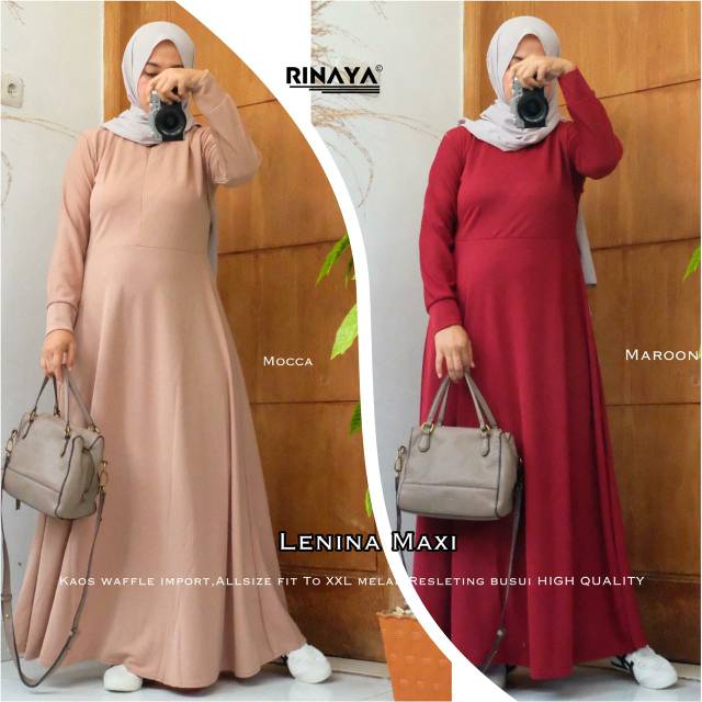 DRESS - LENINA MAXI BAHAN KAOS WAFFLE IMPORT - PAKAIAN WANITA