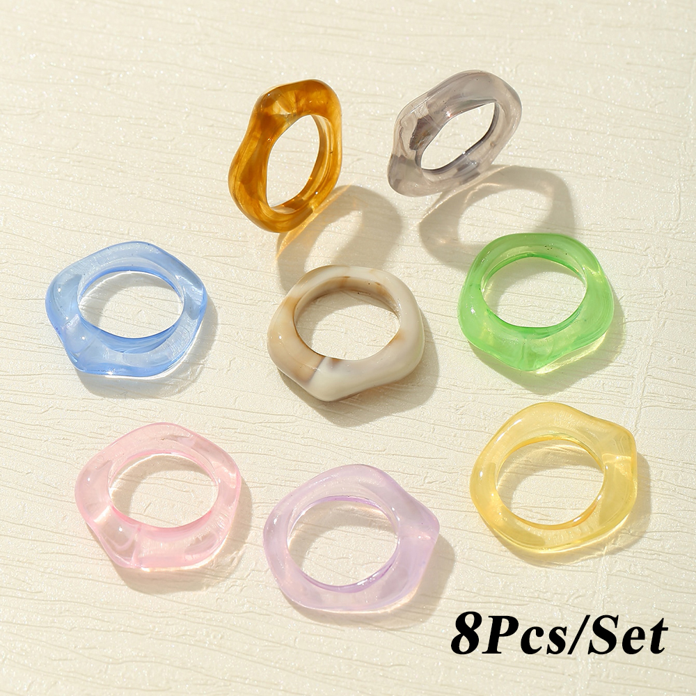 AY(CN) Set Cincin Berlian Resin Bentuk Buah Warna-Warni Gaya Korea Untuk Wanita