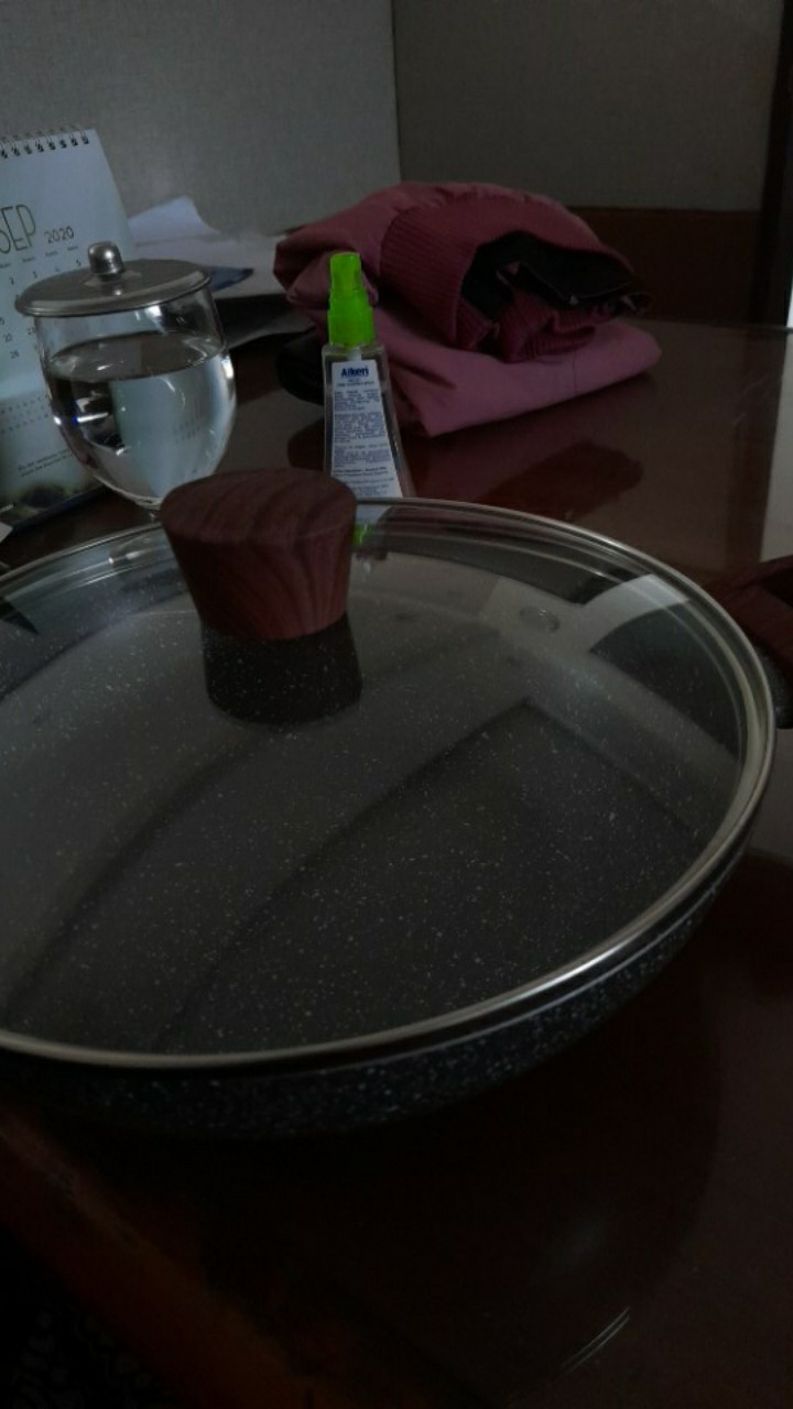 Ki0648 Cypruz 26cm Kuali Marble With Lid Induksi Wok Tutup Kaca