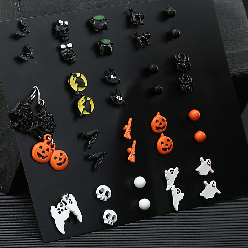 20 Pasang Anting Stud Desain Tengkorak Gelap Untuk Halloween