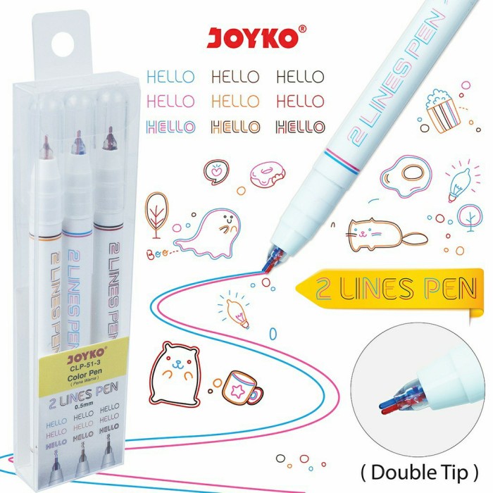 

Buruan Joyko Clp51-3 Double Dual Line Color Pen Pulpen Warna 2 Baris Garis Hot Sale