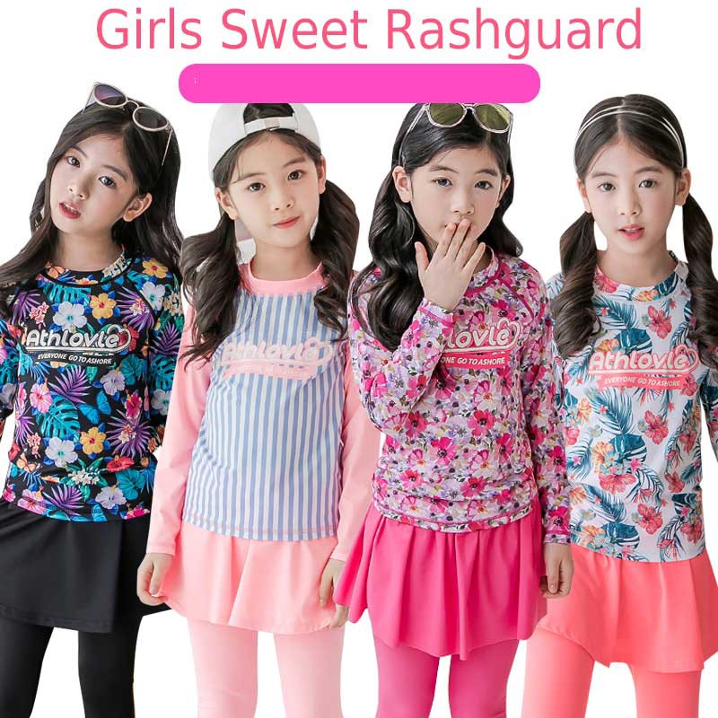 【Ready】 2-10 Tahun Gadis Baju Renang ANAK Perempuan Model Lengan Panjang+Rok Untuk Gaun Pantai