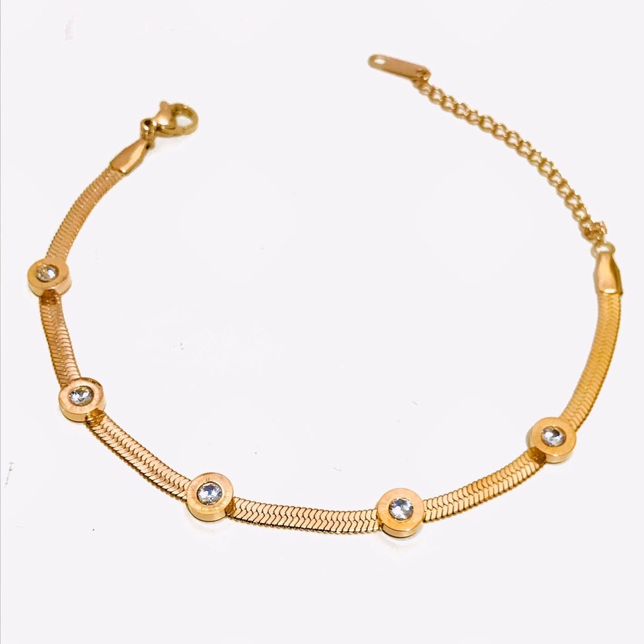 Gelang Rantai Titanium Kasual Wanita Lapis Emas Anti Karat GRP-81-25