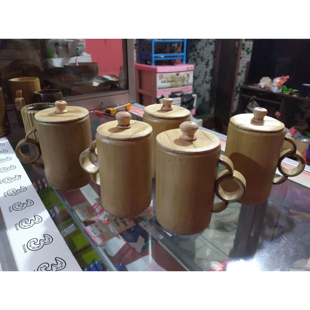 Gelas cangkir tutup dari bambu unik-3