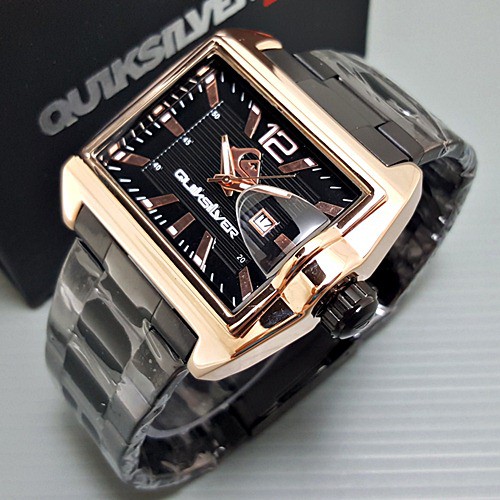 Jam Tangan Pria Cowok Quiksilver Segi Date Rantai Black Rose
