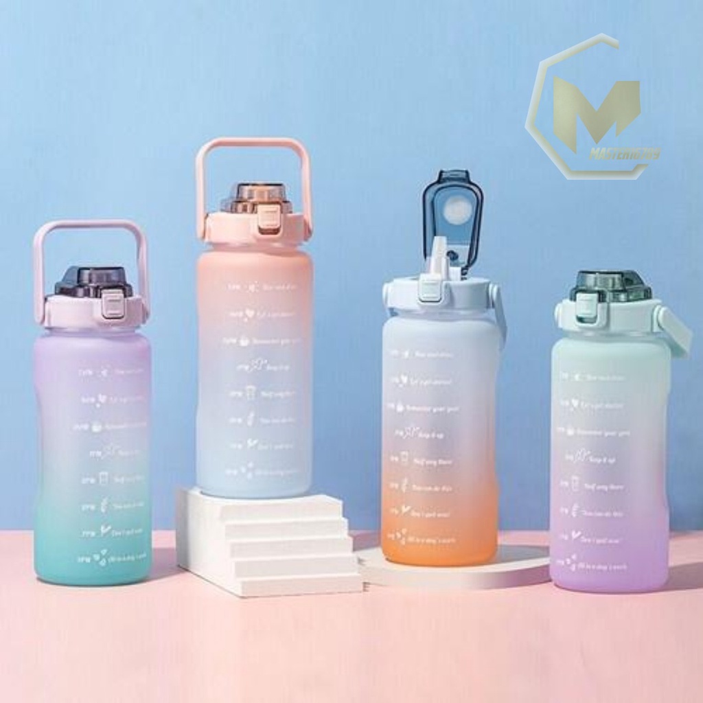 RT61 botol minum tumbler korea warna gradasi pelangi penanda waktu ukuran besar 2 liter 2000ml 2l MA2600