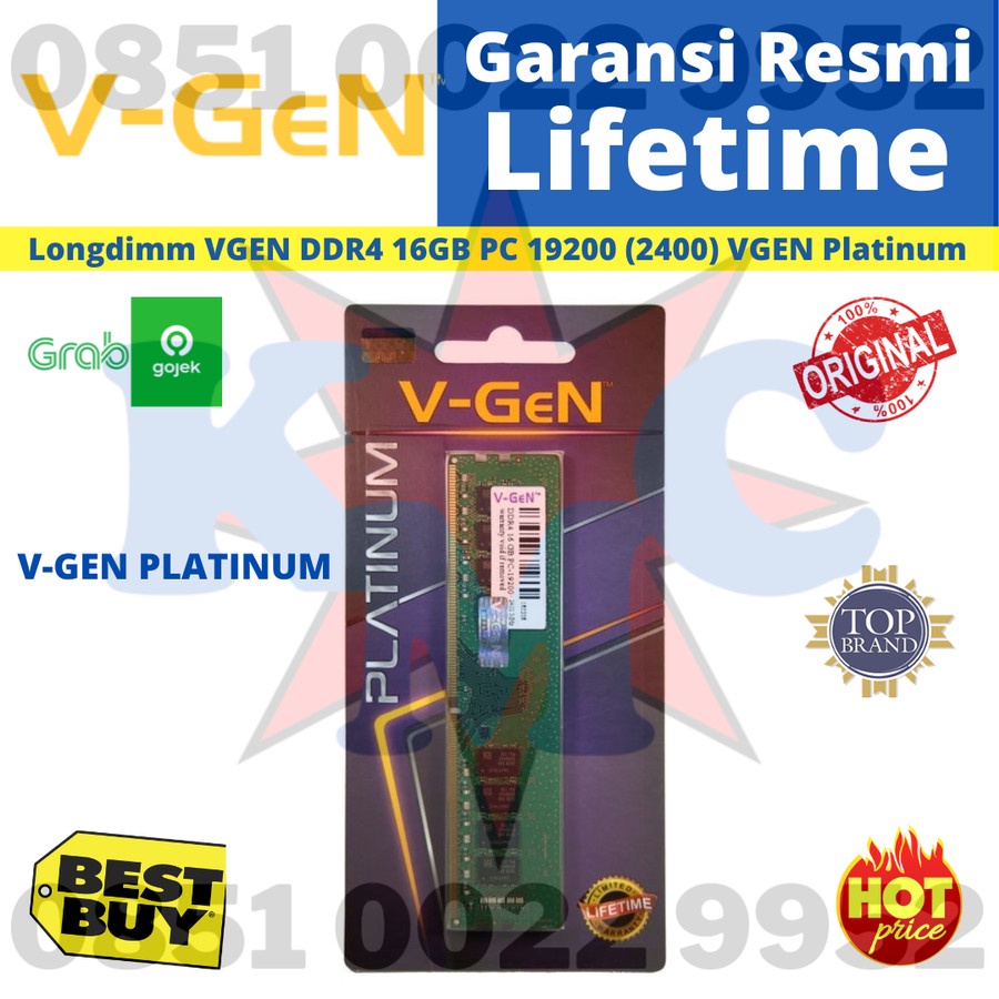 RAM V-GEN DDR4 16GB PC19200 (2400)PLATINUM VGEN RAM PC KOMPUTER DESKTOP