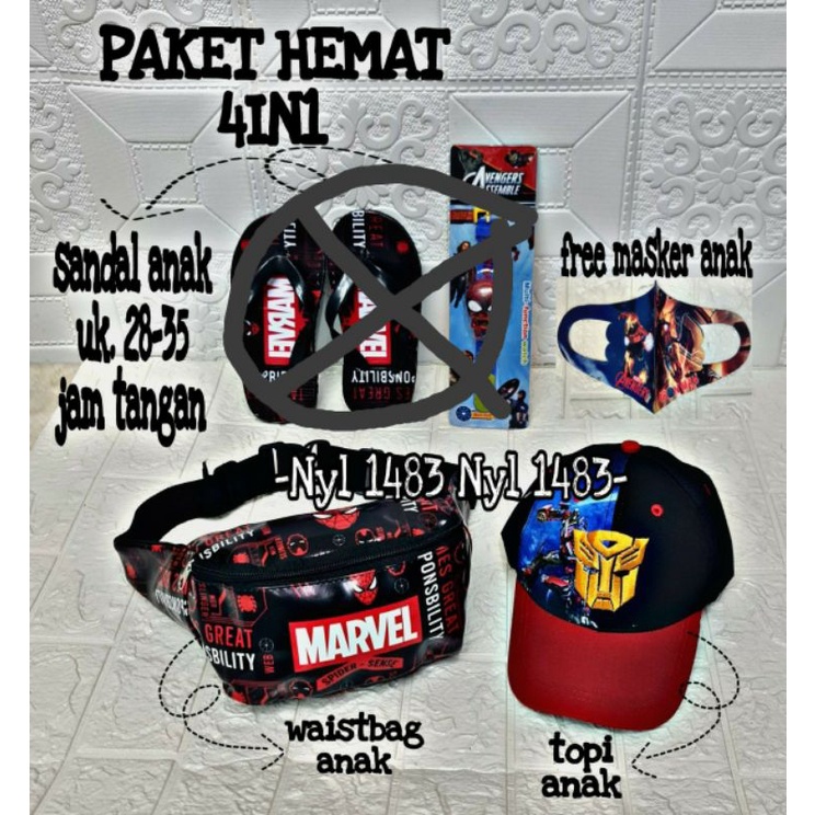 Paket hemat Marvel 4in1banyak bonus'y Tas SLempang anak