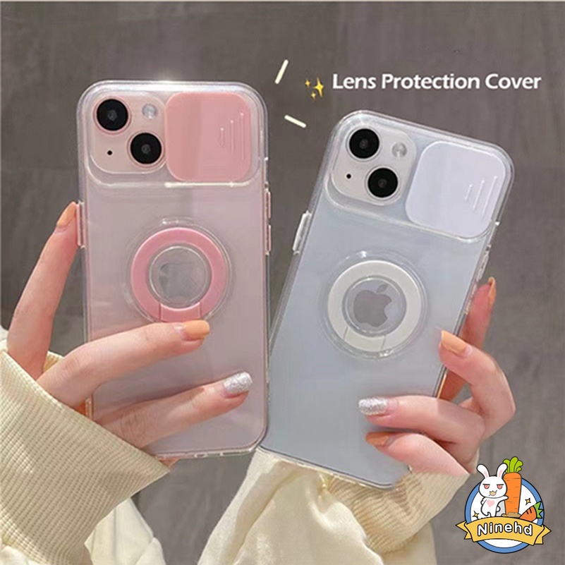 Casing For iPhone 14 13 12 11 Pro Max X XR Xs Max 7 8 6 6s Plus SE 2020 Push-pull Camera Lens Protection Phone Case With Bracket Ring Holder Transparent Shockproof Silicone Soft TPU Protective Cover