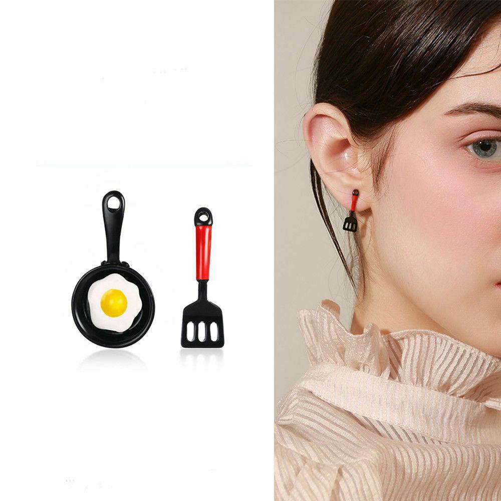 Lily 1pasang Anting Telur Goreng Fashion Drop Oil Stud Earrings Asimetris Korea Drop Earrings Elegan