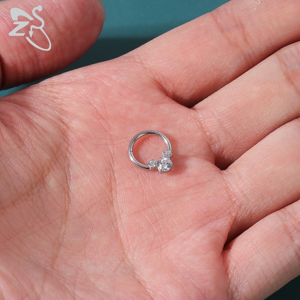 1pc Cincin Tindik Hidung Bahan Stainless Steel 16g 6 / 8 / 10mm Hias Cubic Zircon