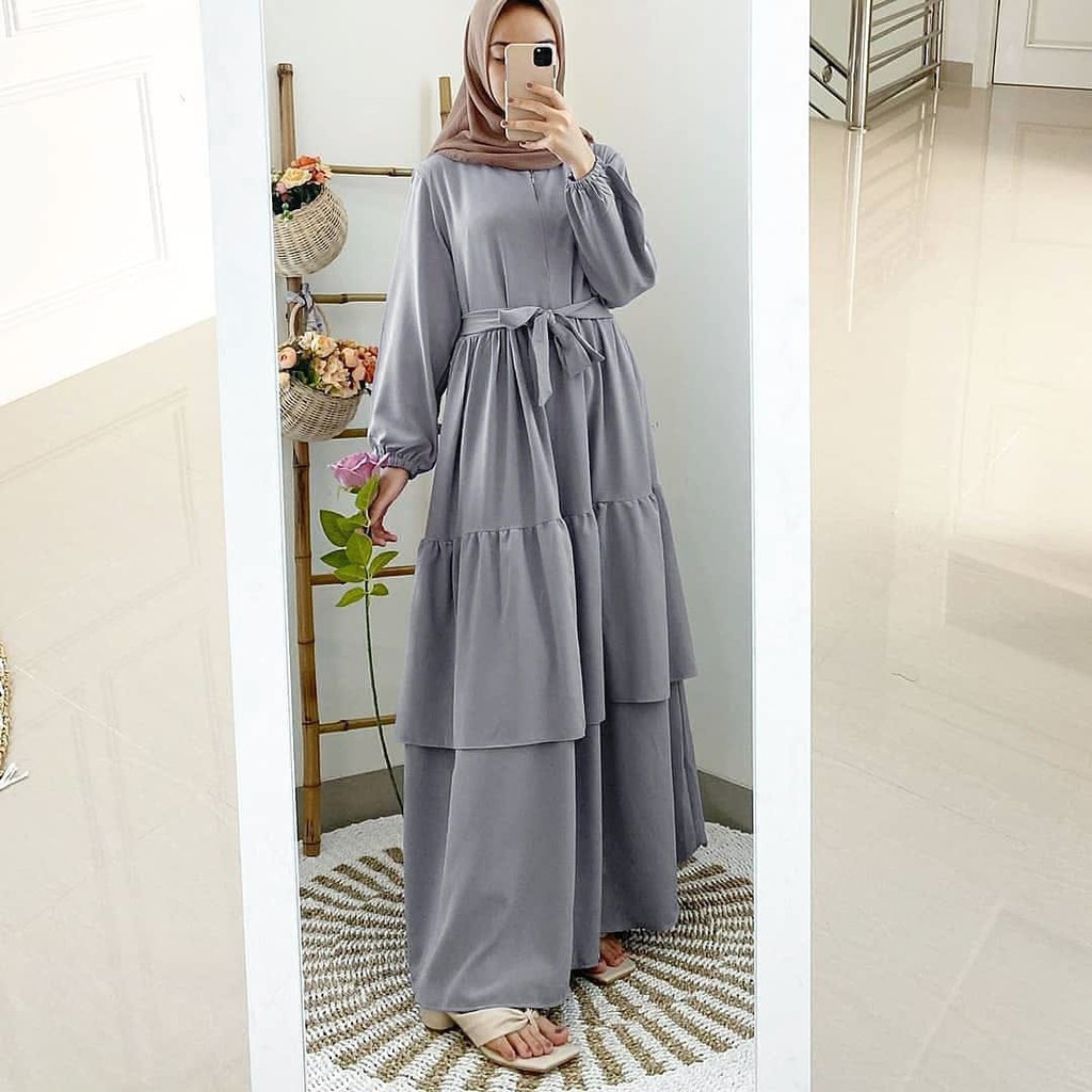 Baju Gamis Wanita Syar'i Muslim Dewasa Gamis Wanita Sultan Modis Lebaran Terbaru izany-Virsa grey