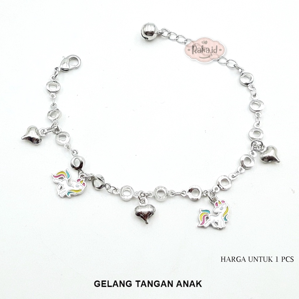 Gelang Tangan Rantai Anak Love Unicorn Pelangi Perhiasan Anak Lapis Emas 18k 833