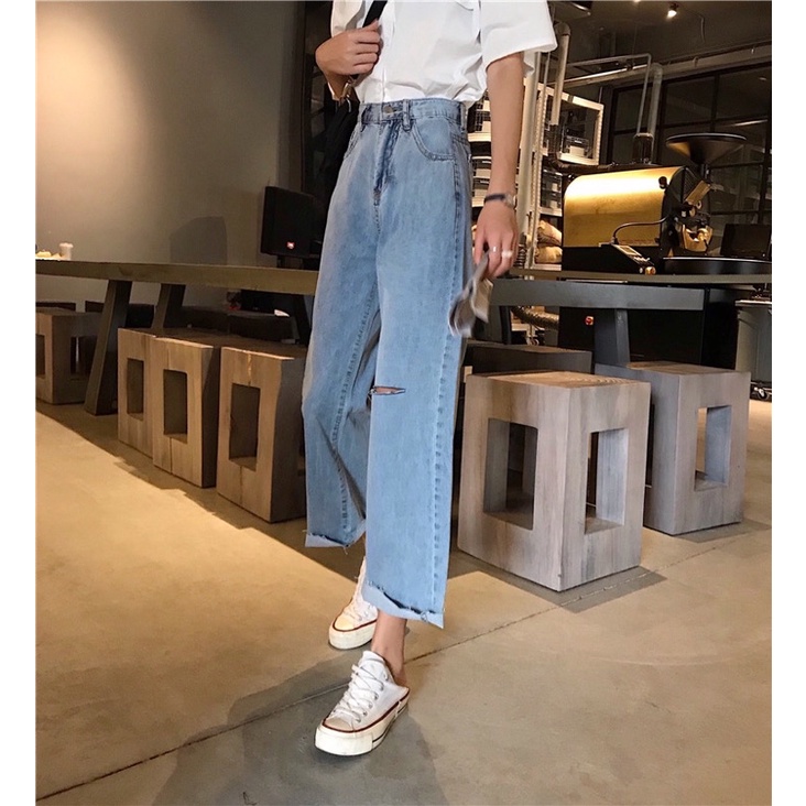 JEANS HIGHWAIST IMPORT CELANA PANTS WANITA CEWEK CULLOTE HW RIPPED BAGGY DENIM MX826