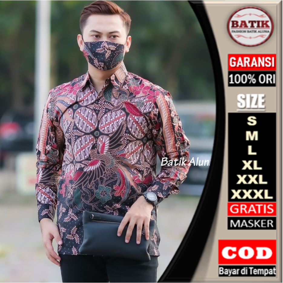 Baju Batik Pria Premium Lengan Panjang Modern Full Furing Slimfit Batik Solo Katun Prima Hem Batik Aluna Reguler atasan slim fit modern jumbo cowok bahan katun terbaru mewah dewasa mens dewasa jumbo kekinian Pria Lengan Panjang