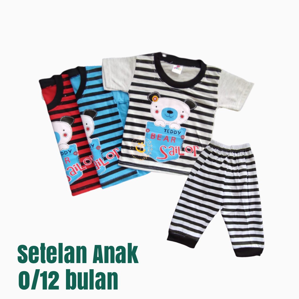 [3 stel ] Pakaian Bayi Baju dan Celana 0/12 bulan