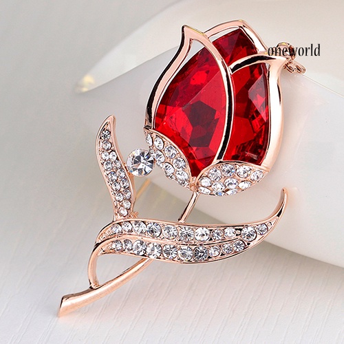 OW@ Womens Fashion Rhinestone Glass Tulip Flower Brooch Pin Wedding Party Jewelry Gift