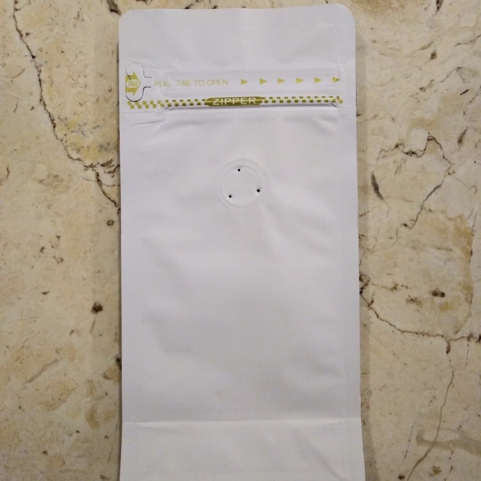 

ds011css Kemasan Kopi/Coffee Bag 100 Gram - Flat Bottom, Valve & Zipper (Putih) Ds20X11