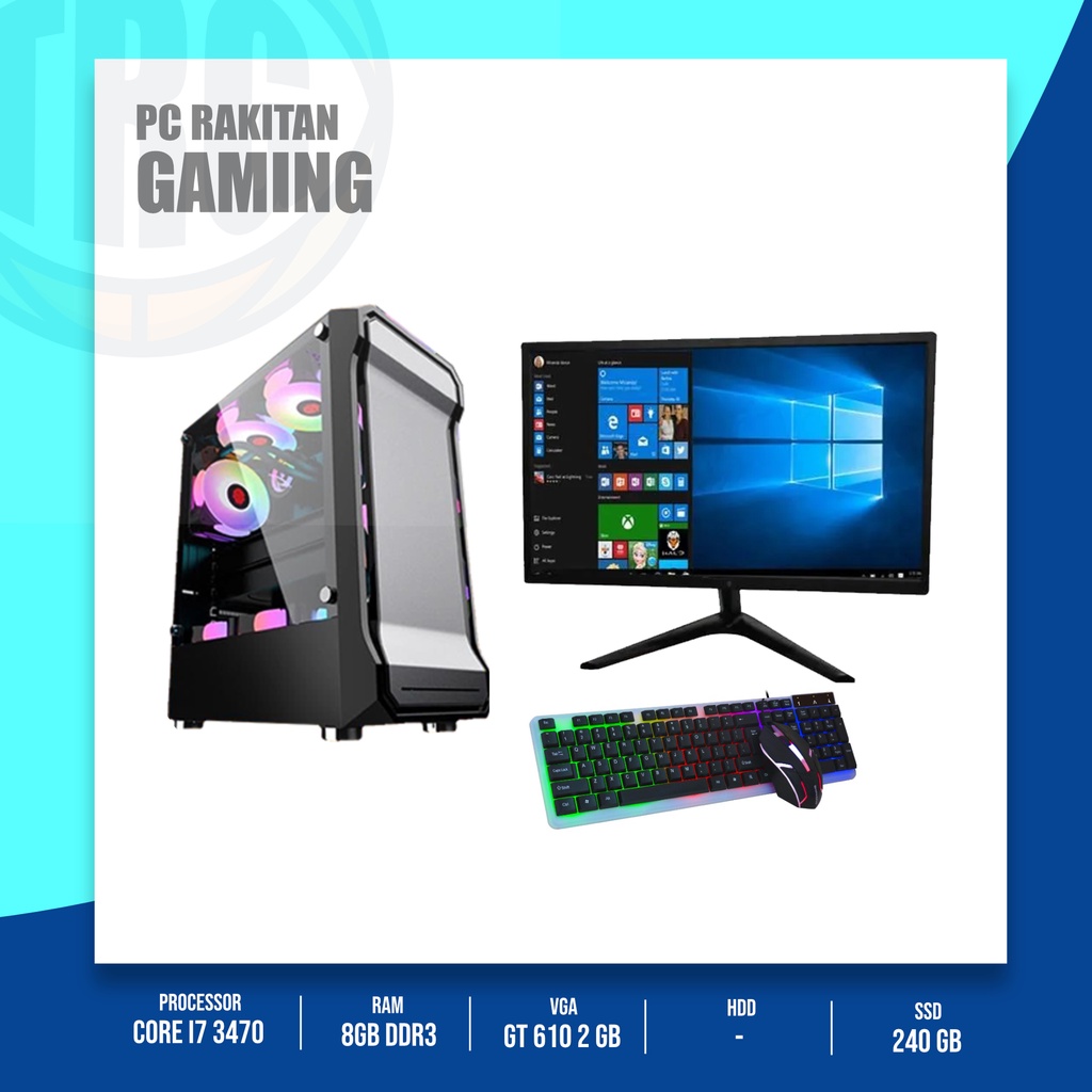 PC Gaming Rakitan Fullset Lengkap Siap Pakai Core i5 / VGA GT 610 2GB DDR3  / Ram 8GB DDR3 / SSD 240