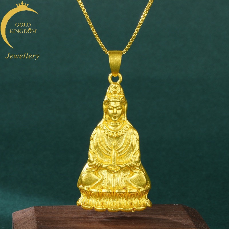 Kalung Emas Emas Asli Kadar 375 Dengan Liontin Lotus Avalokitesvara 3D Untuk Pria Dan Wanita