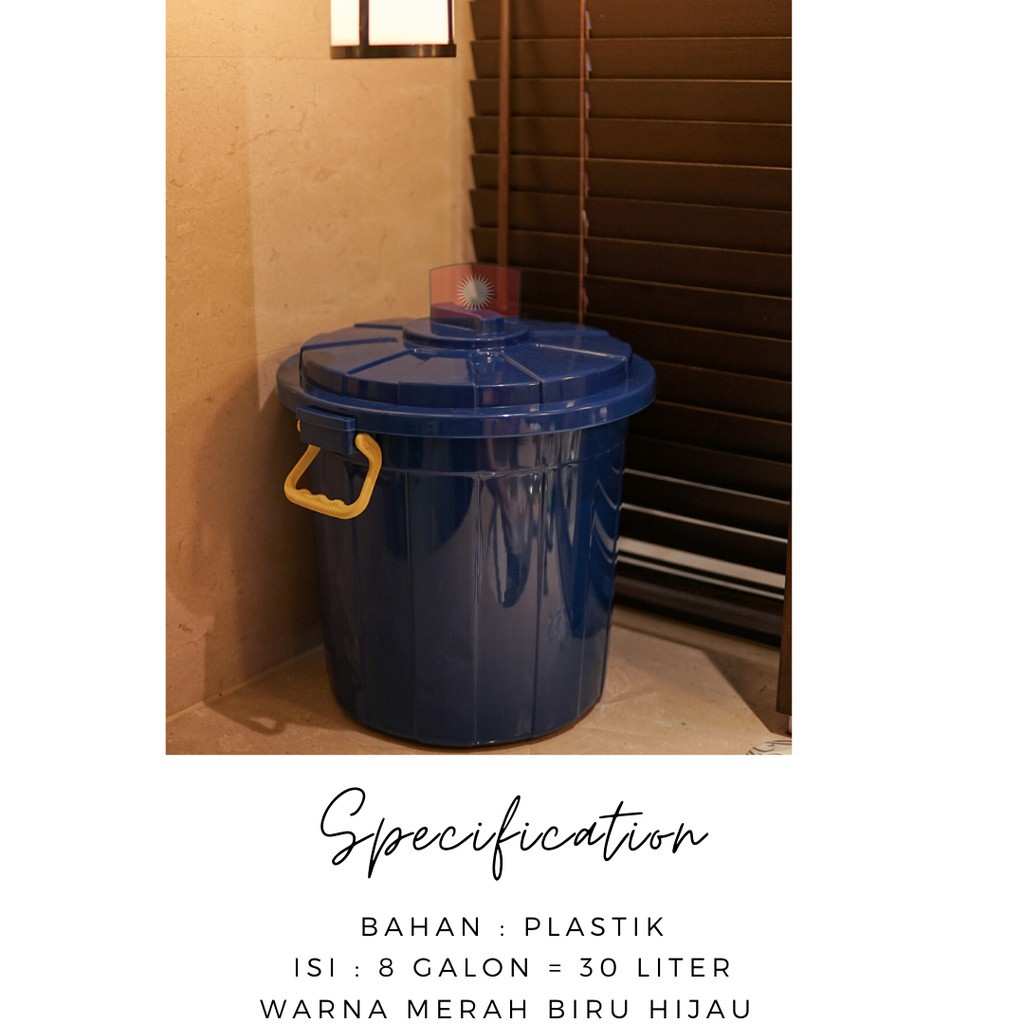 Ember Plastik dengan Tutup - Kapasitas 8 Galon atau 30 Liter