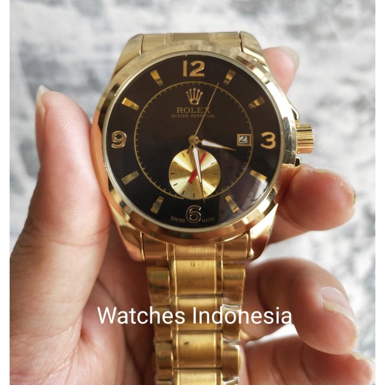 (Bisa COD) Jam Tangan Pria / Cowok Rolex Automatic Chrono Detik Aktif Free Bok Original