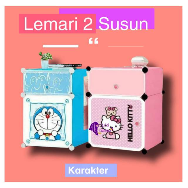 Lemari Nakas Karakter Lucu / Lemari 2 Susun Nakas Plastik / Lemari Samping Kasur Tidur Karakter