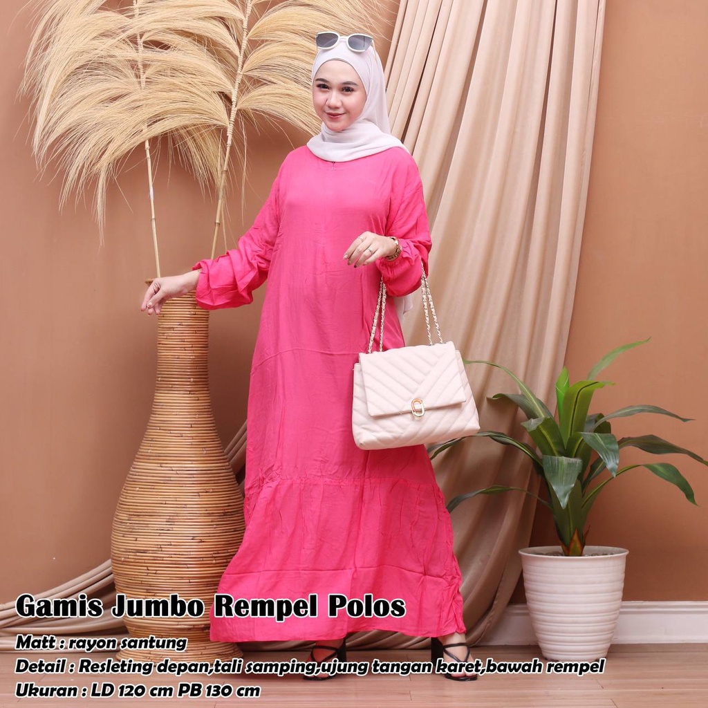 Gamis Wanita Bahan Rayon Polos Resleting Depan