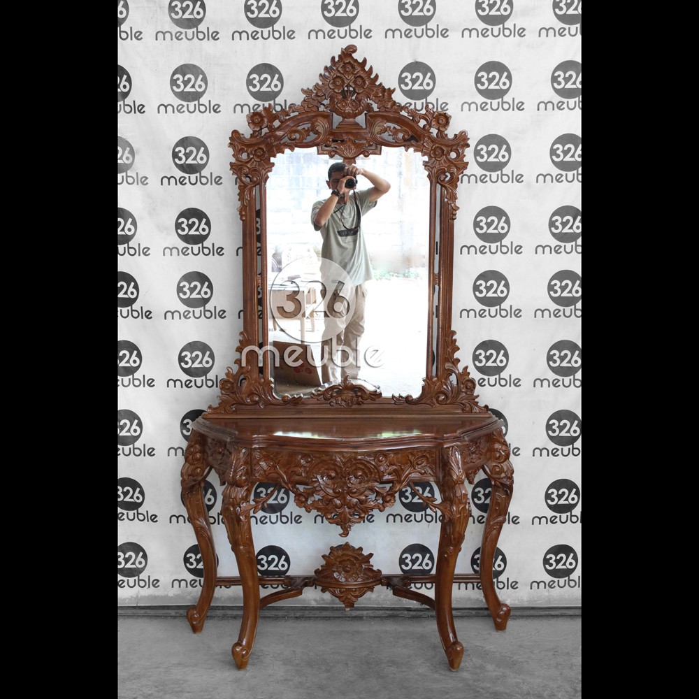 Meja Rias Ukiran Jati, Tolet Ukiran Jati, Meja Kaca Ukiran Jati