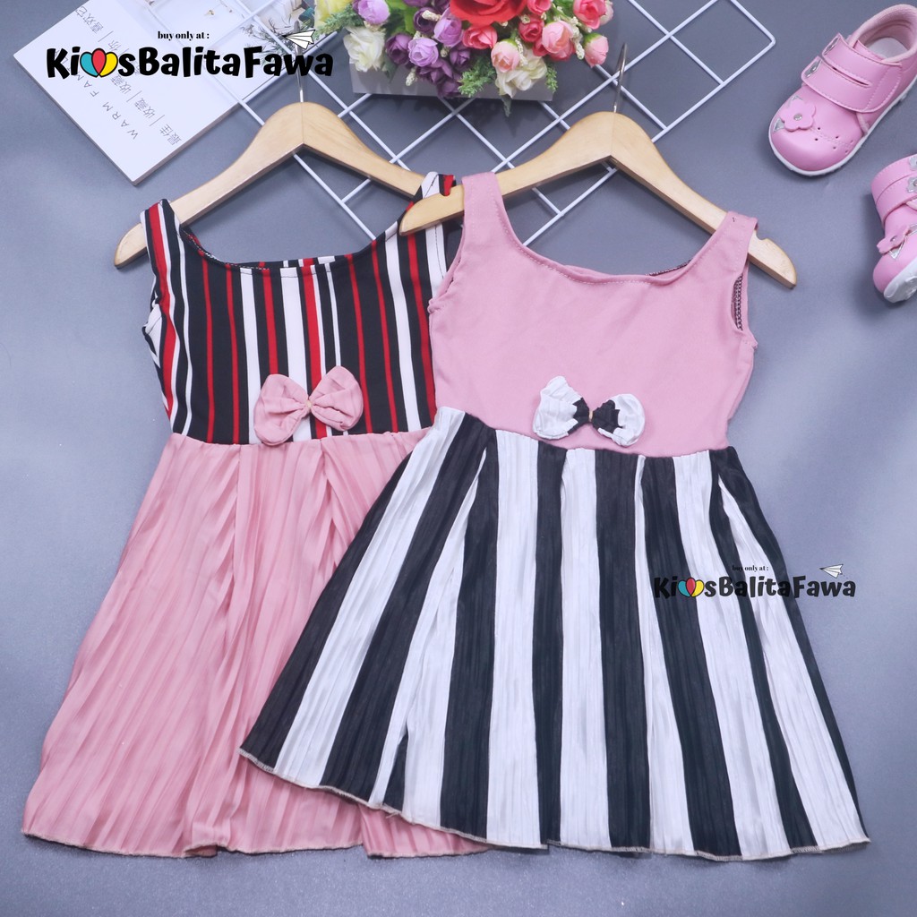 Dress Riani uk 1-2 Tahun / Dres Yukensi Anak Perempuan Baju Tanktop Pakaian Plisket Gaun Import