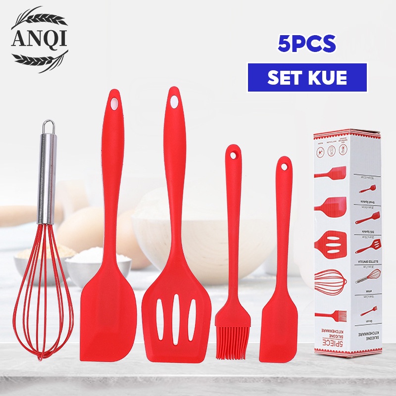 ANQI 1888 Set Spatula Peralatan Masak Sutil Silikon Non Stick Cooking Tools Isi 5 Pcs / VS