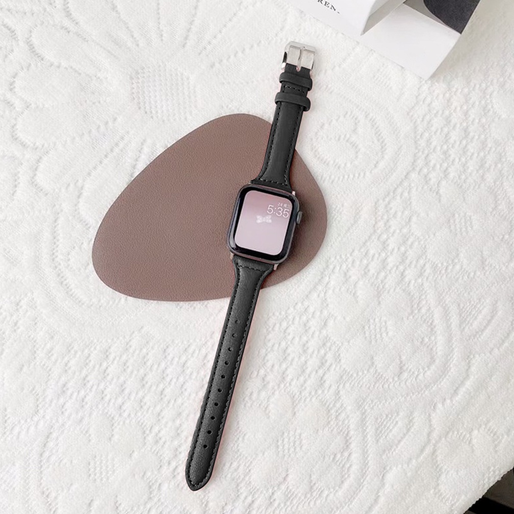 Tali Kulit Wanita Berlaku Untuk Apple Watch Gesper Stainless Steel Tali Kulit Asli 38/40/41mm, 42/44/45mm