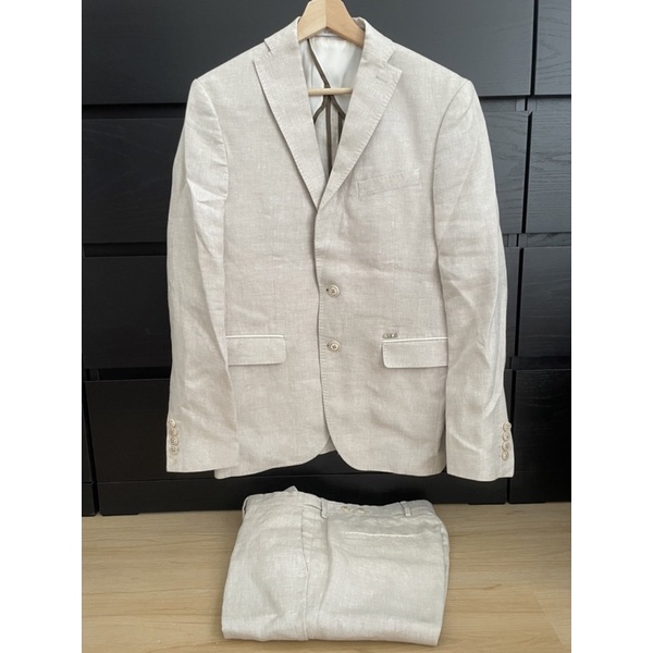 Jas Zara Man Preloved size Eur 48 warna cream beige bahan linen 1set dgn celana