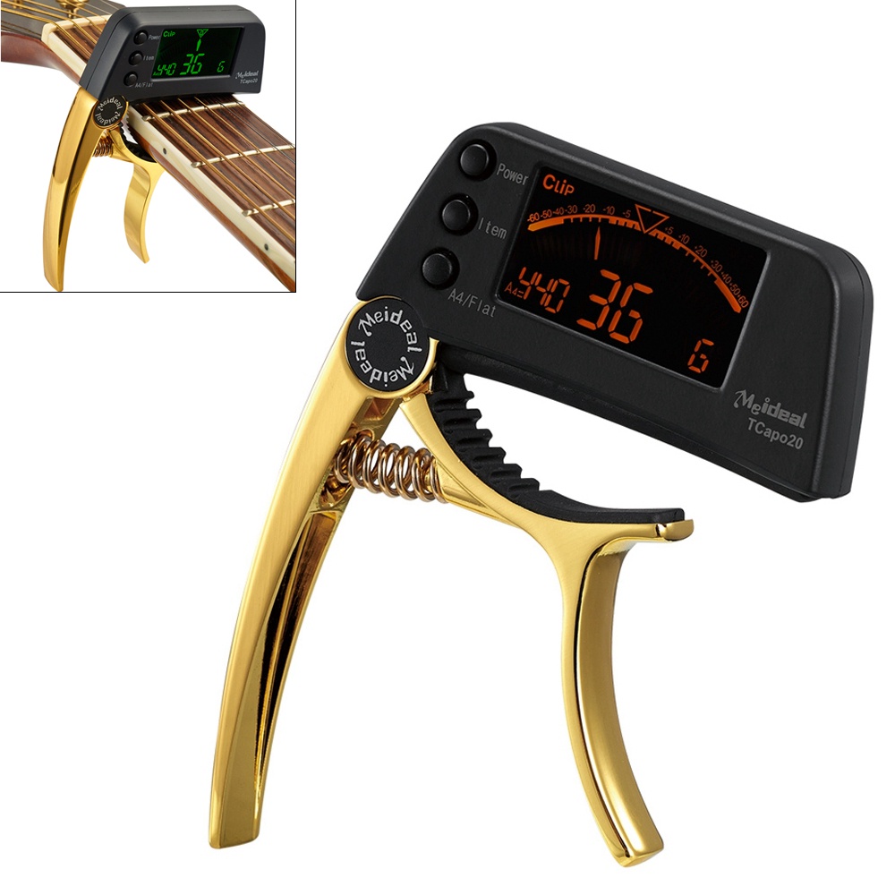 2 IN 1 Capo Tuner Layar LCD Besar 3 Warna Bahan Zinc Alloy Untuk Gitar Bass