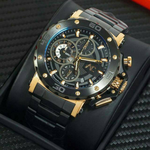 JAM TANGAN PRIA EXCLUSIVE  ALEXANDRE CHRISTIE AC9205 ORIGINAL BLACK GOLD