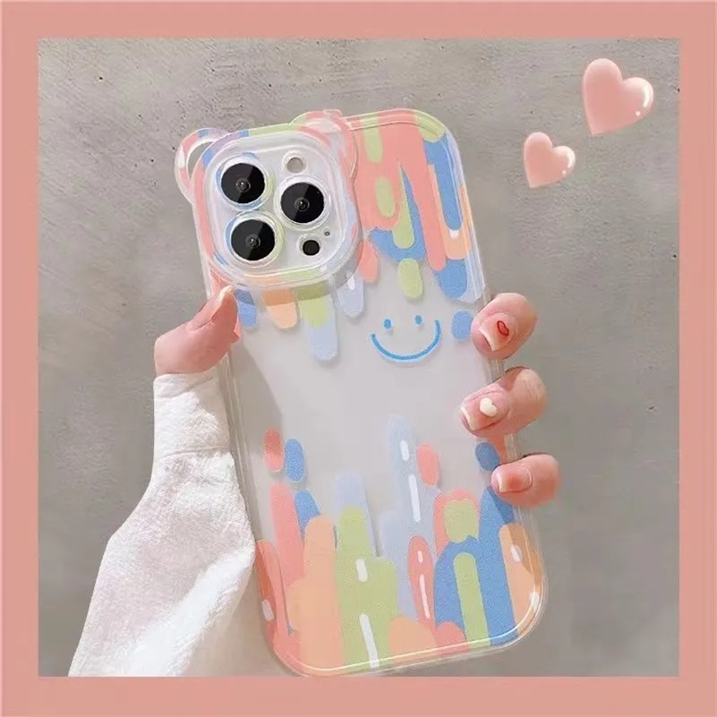 Soft Case TPU Transparan Motif Smiley Face Untuk iPhone 14 13 12 11 Pro Max X Xr Xs Max SE 8 7 6 6s Plus