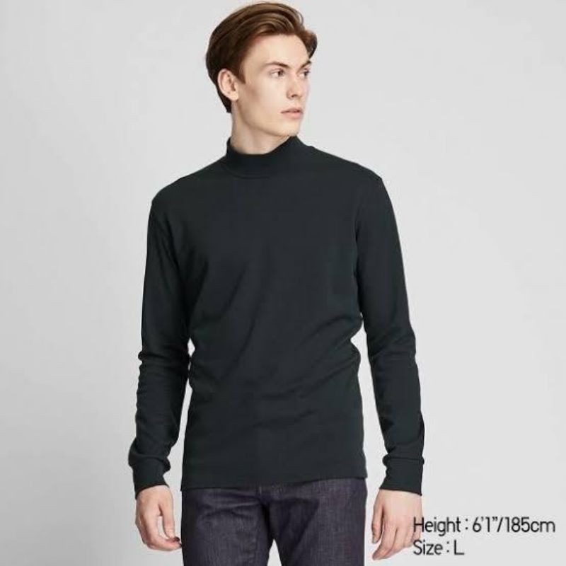 Download kaos UNIQLO pria Soft cotton Mock Neck Long Sleeve T-shirt ...