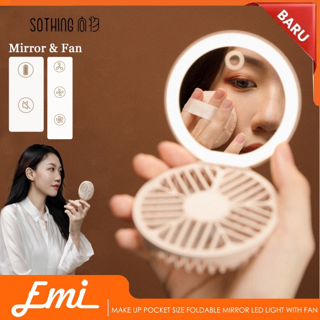 Sothing Cermin Lipat MakeUp Pocket Size Foldable Mirror Light with Fan